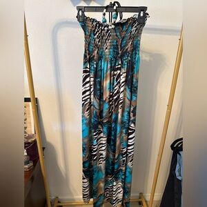 Sakkas Strapless Smocked Maxi Dress Boho Animal Print One Size